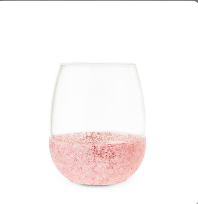 Pink Glitter Silicone Wrapped Stemless Wine Glass